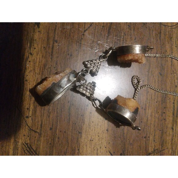 Vintage 925 Sterling Silver &Raw Orange Calcite Pendant Marked 925 - Picture 6 of 6